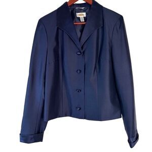 Vintage Talbots 100% Silk Navy Satin Blazer Jacket Womens 10 Office Career